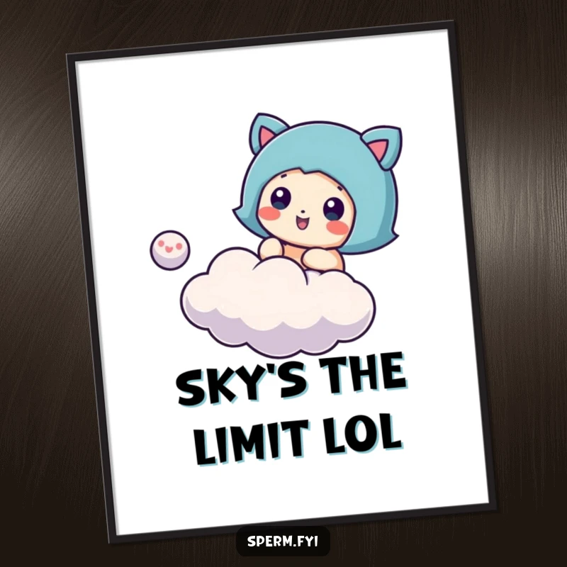 Funny cloud bouncing poster, a character gleefully bouncing a small cloud, perfect for adding whimsical decor.