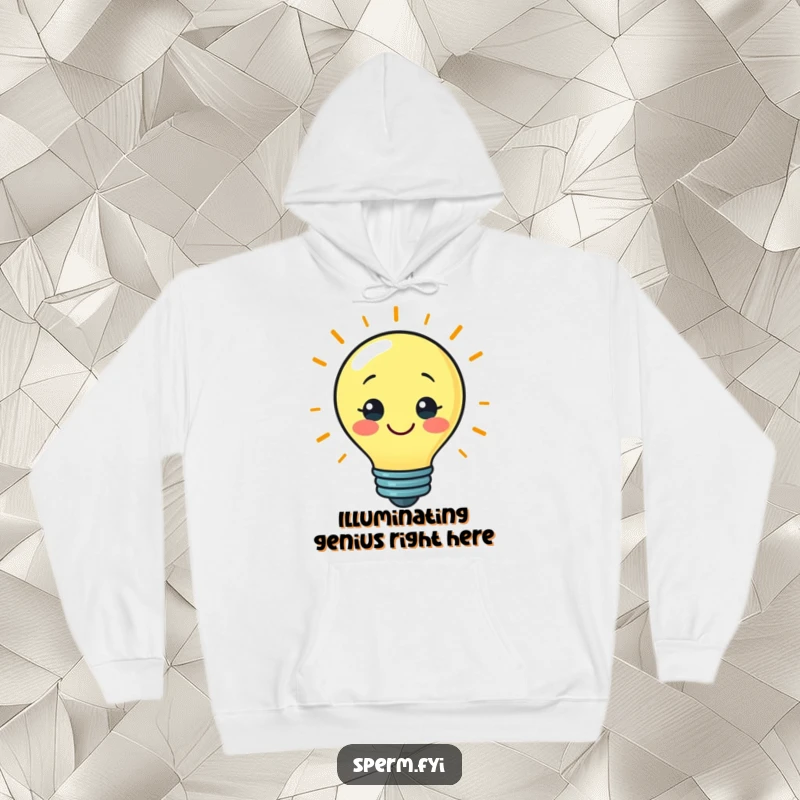 Funny hoodie with a happy lightbulb character symbolizing a bright idea, great for creative people.