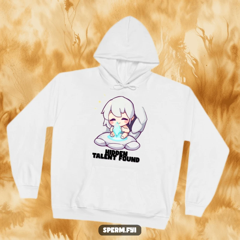 Funny hoodie with a whimsical character discovering a sparkling gem, ideal for cozy, imaginative moments.