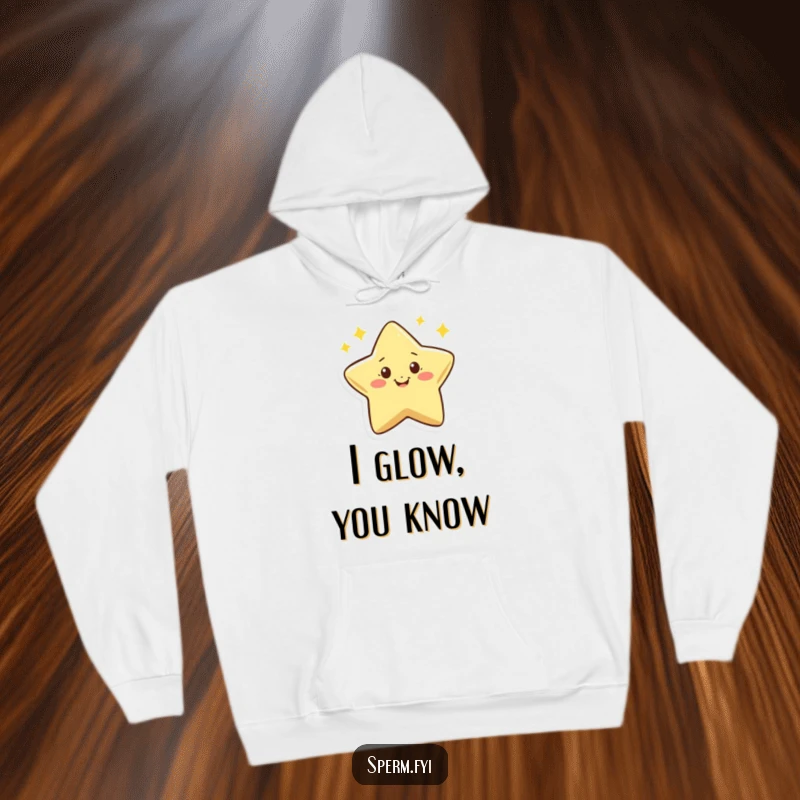 Funny hoodie featuring a tiny, smiling star character enthusiastically twinkling, offering warm and humorous comfort.