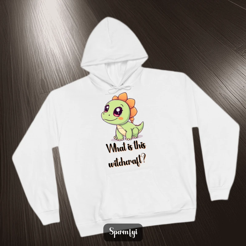Funny Dinosaur Hoodie showcasing a curious, wide-eyed cartoon dinosaur, a comfortable and humorous piece of apparel for gifting.
