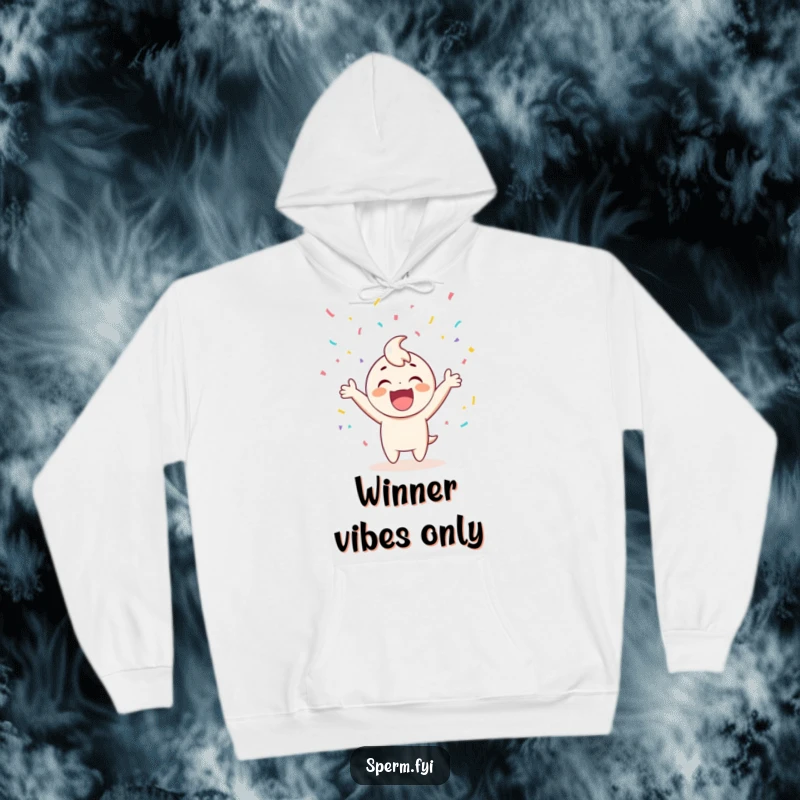 Funny hoodie showing a jubilant character immersed in a delightful explosion of confetti, perfect for cozy, cheerful wear.