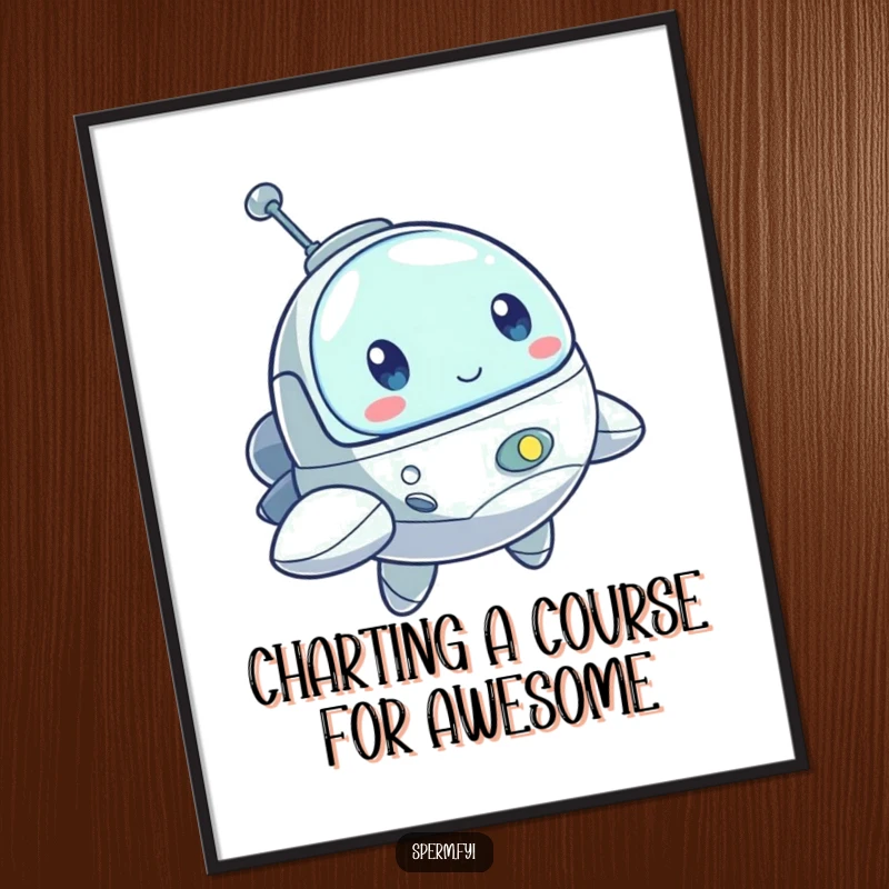 Funny Free Printable Wall Art depicting a bouncing little spaceship character with a determined look, adding adventurous spirit to any room.