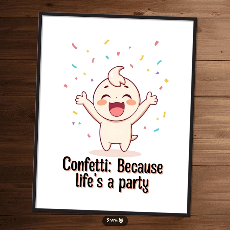 Funny Free Printable Wall Art of a happy character celebrating with confetti, a vibrant downloadable art piece.