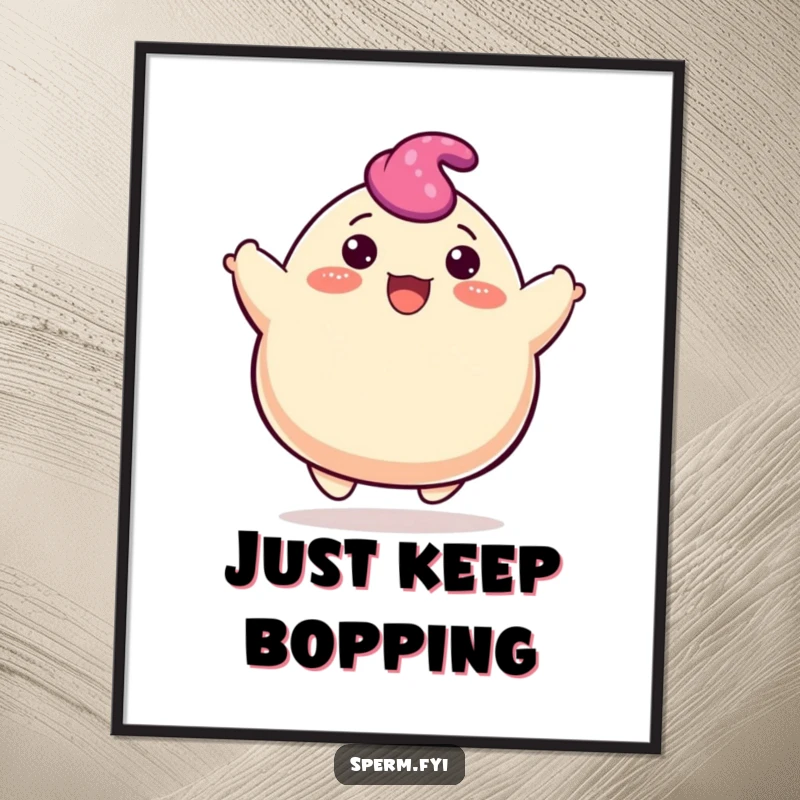 Funny Free Printable Wall Art: A happy, amorphous blob character cheerfully bouncing upwards with boundless energy and a smile.