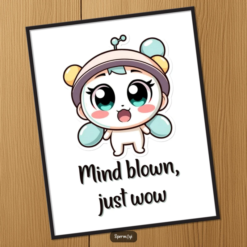 Funny Free Printable Wall Art: Wide-eyed molecule character looks comically surprised, adding a delightful touch to any room.