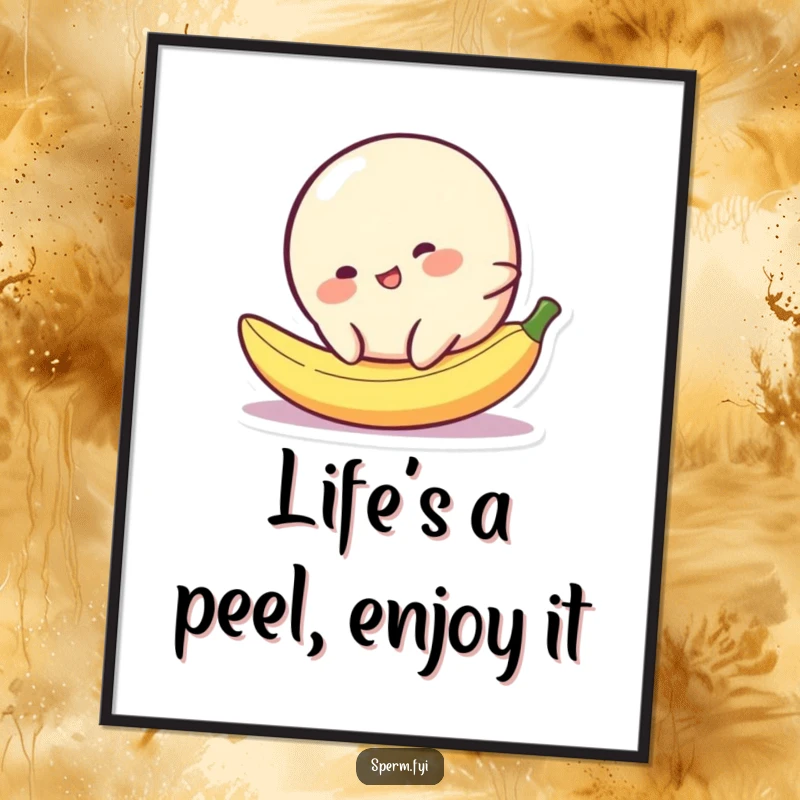 Funny Free Printable Wall Art: Cheerful blob comically slipping on a tiny banana peel, a hilarious piece of decor.