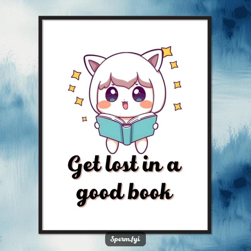 Funny Free Printable Wall Art: Surprised character with stars around its head looks at a floating book, a magical and humorous art piece.