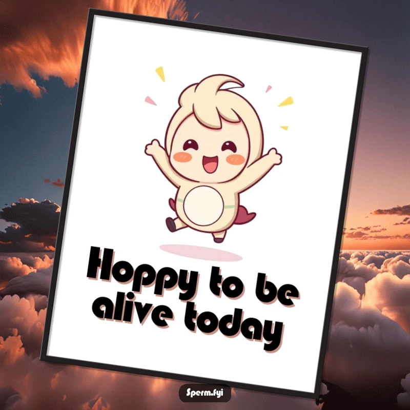 Funny free printable wall art of a character in a cheerful celebratory hop. Dynamic and fun home decor.