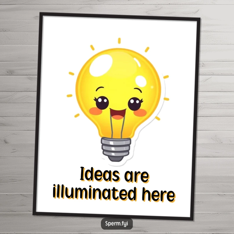 Funny Free Printable Wall Art: A cheerful kawaii lightbulb character glowing brightly, radiating warmth and clever ideas.