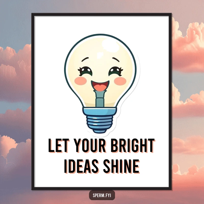 Funny Free Printable Wall Art depicting a delighted lightbulb character glowing brightly, bringing illuminating humor to any space.