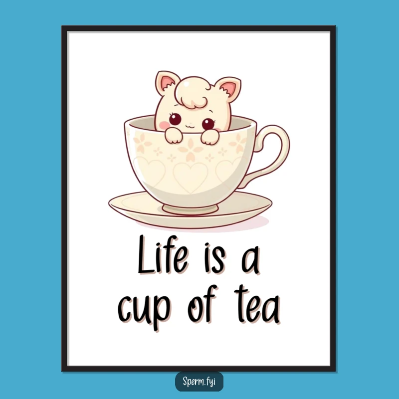 Funny Free Printable Teacup Art: Curious Character Peek, Downloadable Whimsical Decor