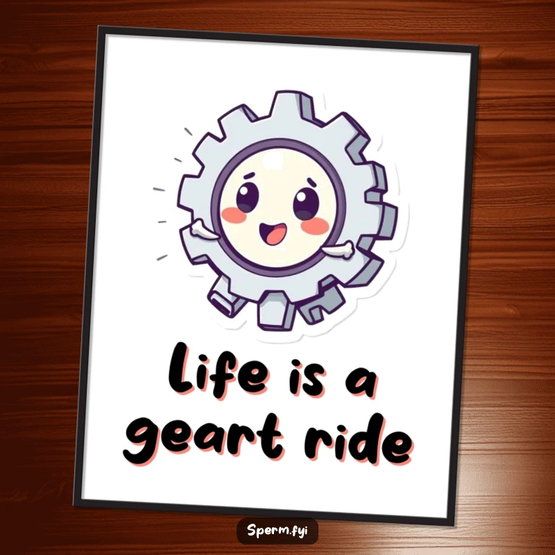 Funny Free Printable Wall Art: A dynamic gear character caught in a blur of motion, adding playful energy.