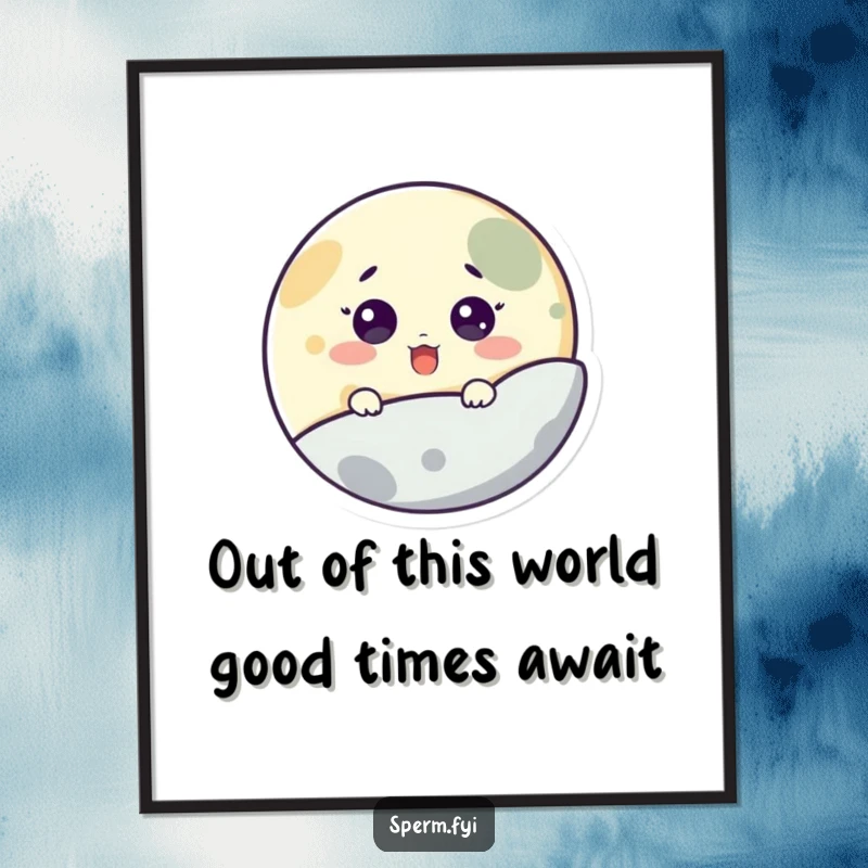 Funny Free Printable Wall Art depicting a surprised moon character peeking from behind a planet, adding cosmic silliness to any wall.