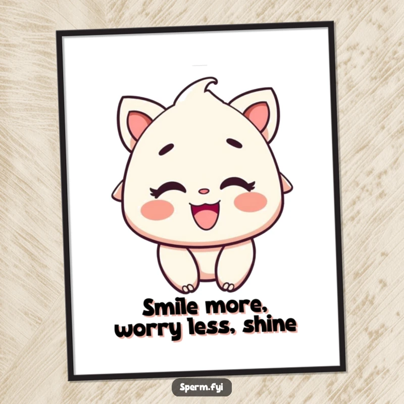 Funny free printable wall art of a character radiating happiness with rosy cheeks and a beaming smile. Joyful home accessory.