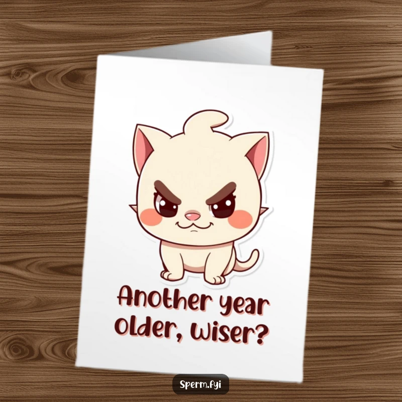 Funny free printable birthday card featuring a mischievous character with a sly, playful grin. Perfect for a cheeky birthday message.