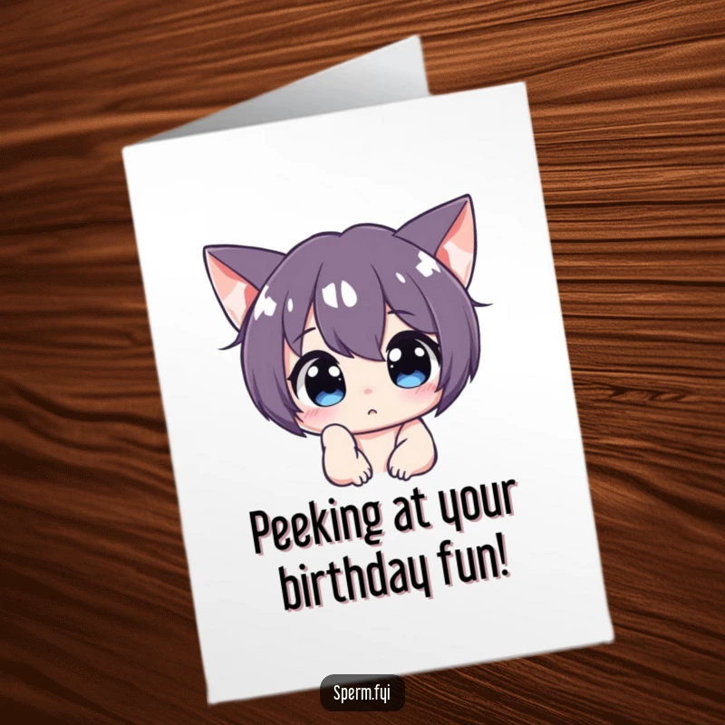 Funny Free Printable Birthday Card: A curious character peers intently off-screen with an expression of deep interest and wonder.