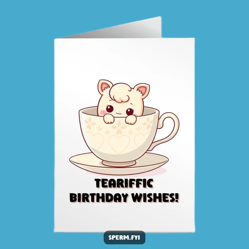 Free Printable Birthday: Teacup Peek Card, Curious Character, Downloadable Surprise