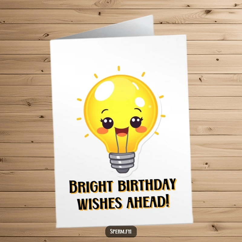 Funny Free Printable Birthday Card: A cheerful kawaii lightbulb character emitting a brilliant, happy glow, symbolizing bright birthday wishes.