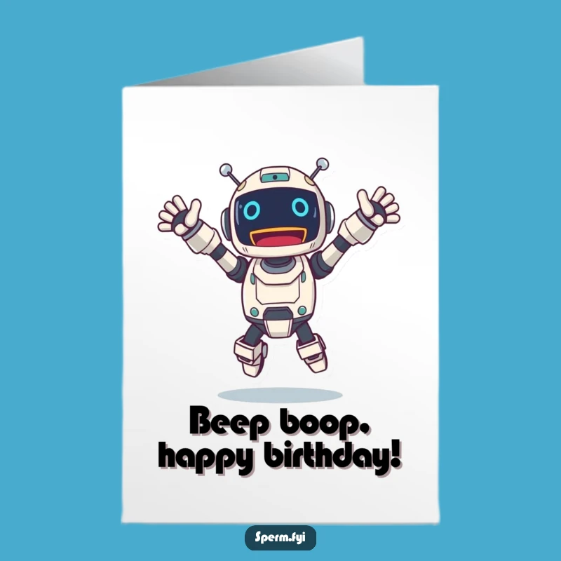 Free Printable Robot Birthday Card: Funny Jumping Robot Downloadable Gift for a Joyful Celebration