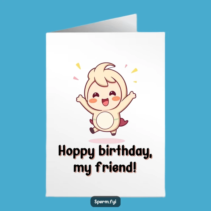 Free Printable Birthday Card: Hopping Character, Energetic Downloadable Gift