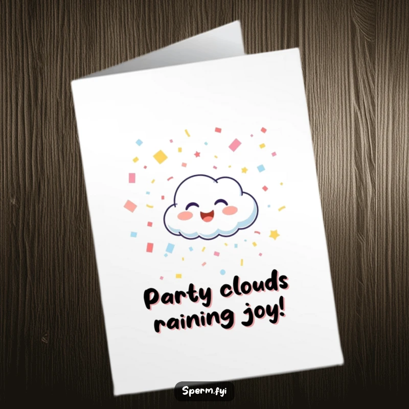 Funny Free Printable Birthday Card: A happy cloud character giggling as it rains confetti, festive and humorous downloadable greeting.