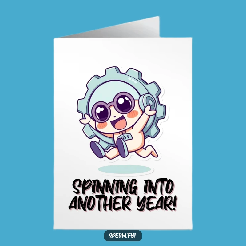 Free Printable Birthday Card: Quirky Gear Tumble, Funny Downloadable Gift