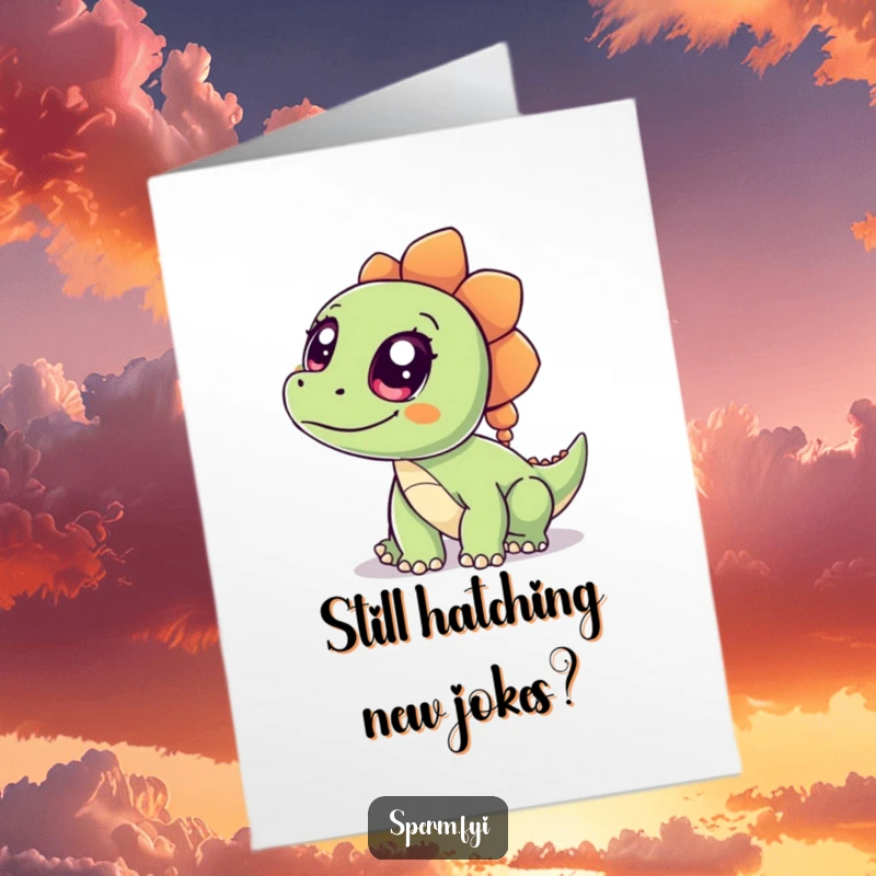 Funny Free Printable Birthday Card: Curious dinosaur peeking up with wide, amazed eyes, ready for a birthday surprise.