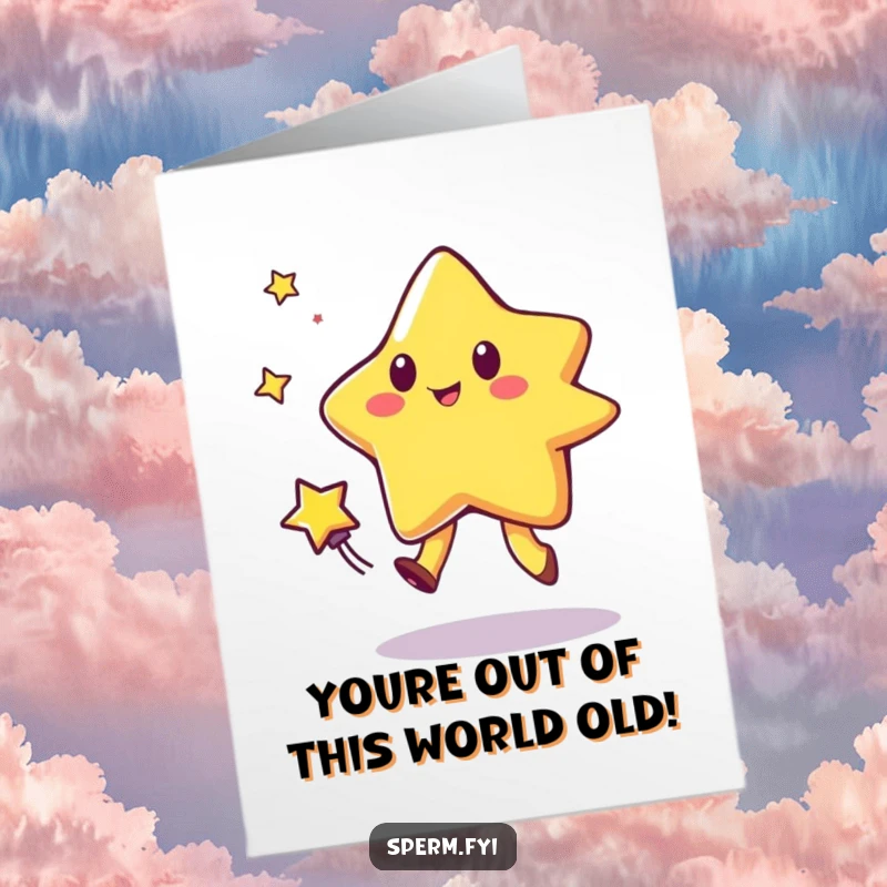 Funny Free Printable Birthday Card: A bouncing star character gleefully plays tag with a speedy comet, creating cosmic birthday chaos.