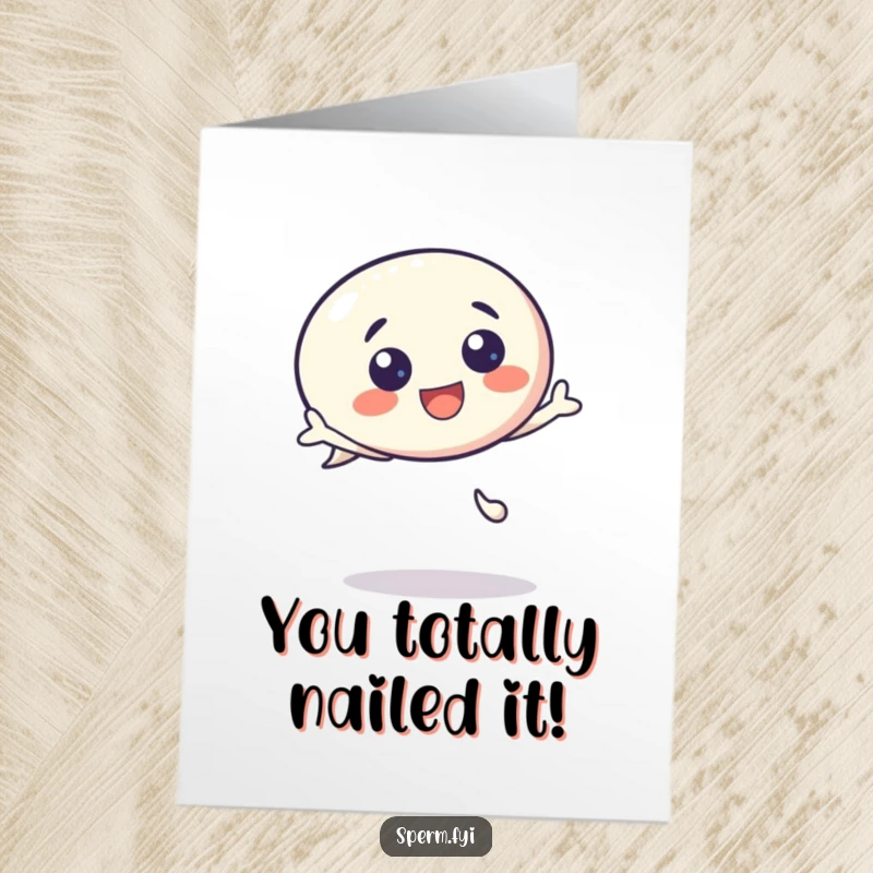 Funny Free Printable Congratulations Card: A kawaii speech bubble character bouncing with overwhelming excitement to celebrate a big win.