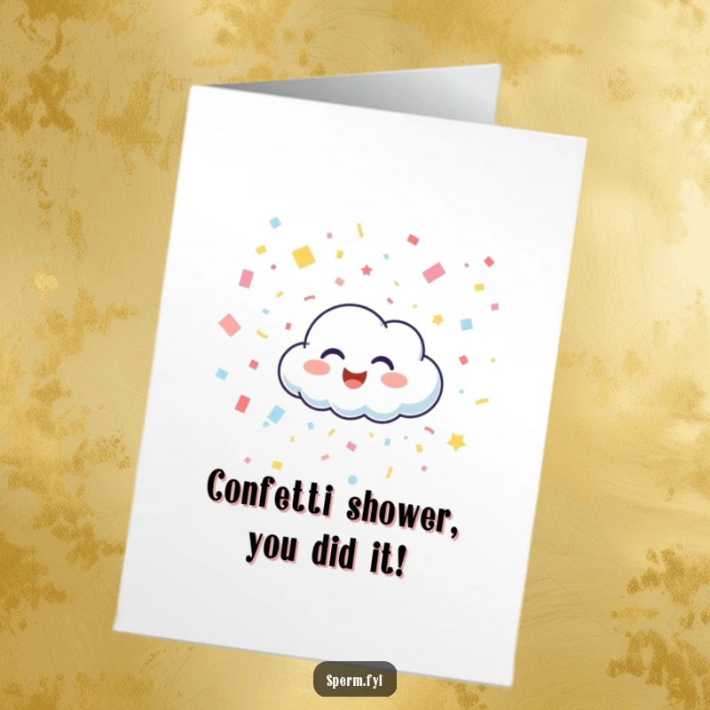 Funny Free Printable Congratulations Card: A happy cloud giggling while raining confetti, cheerful and celebratory downloadable greeting.