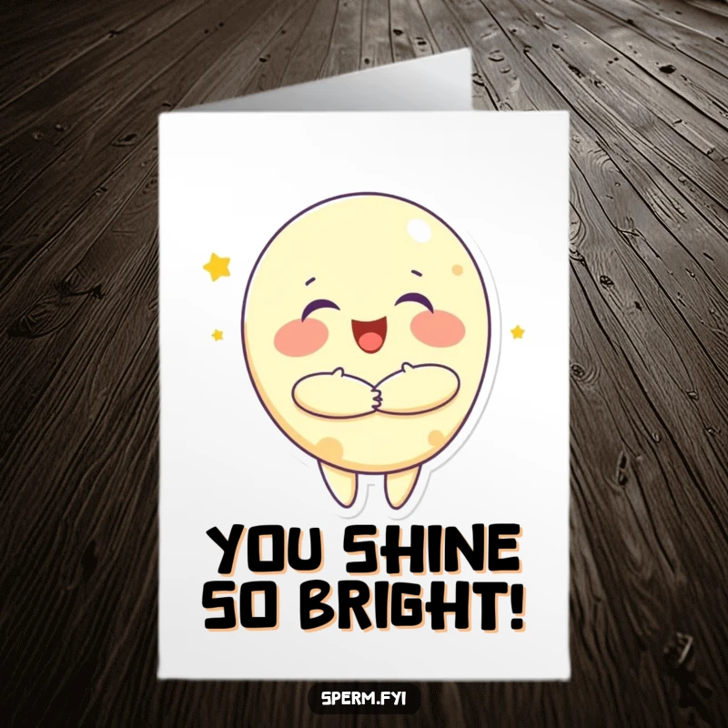 Funny Free Printable Congratulations Card: A little moon character giving a big, happy hug, celebrating someone's wonderful success.