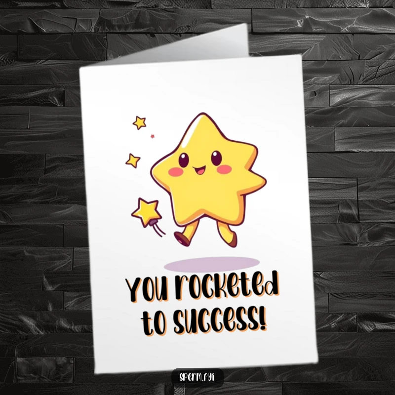 Funny Free Printable Congratulations Card: A star character in a playful chase with a comet, celebrating achievements with cosmic energy.