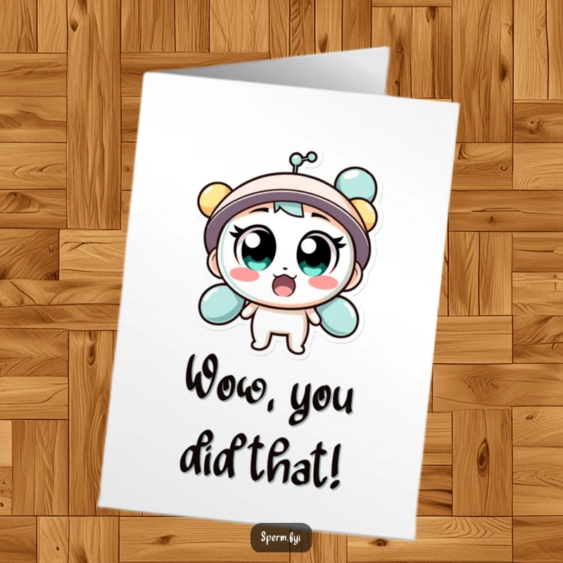 Funny Free Printable Congrats Card: Wide-eyed molecule character expresses delightful surprise at an incredible achievement.