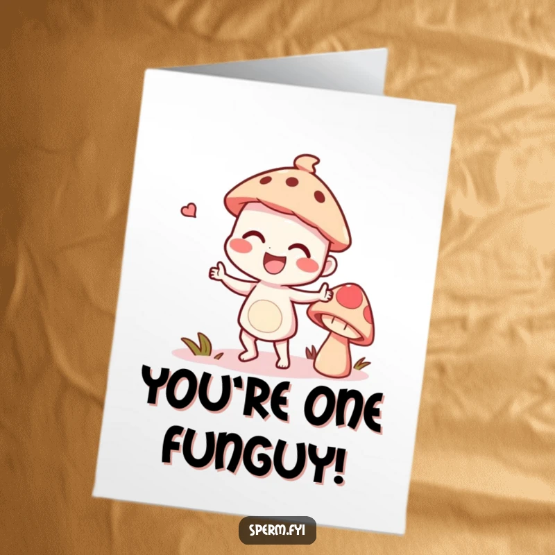 Funny Free Printable Congratulations Card: Giggling character dances joyfully with a talking mushroom, a hilarious way to celebrate.