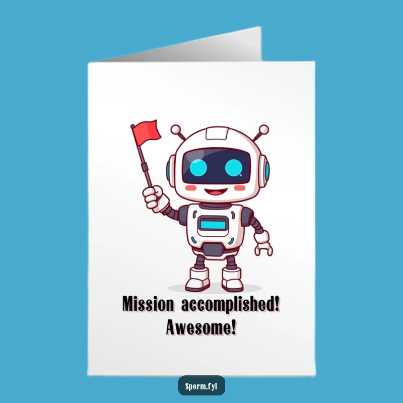 Free Printable Robot Congratulations Card: Waving Flag, Victory, Downloadable!