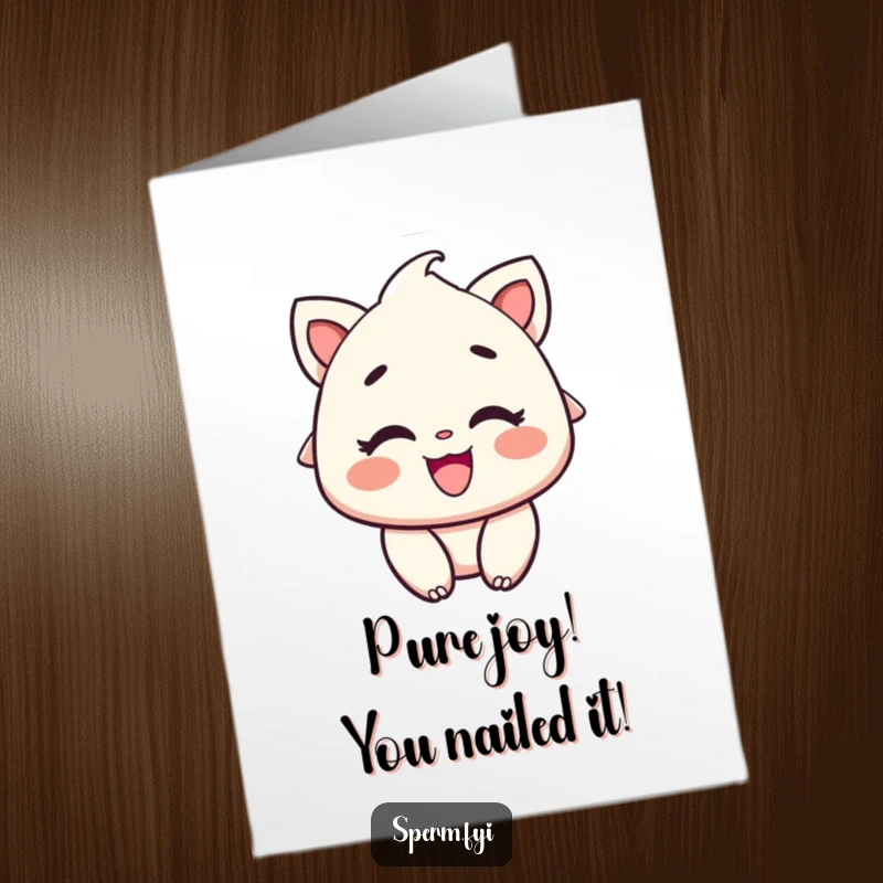 Funny free printable congratulations card with a character showing off rosy cheeks and an infectious grin. Celebrate their success!