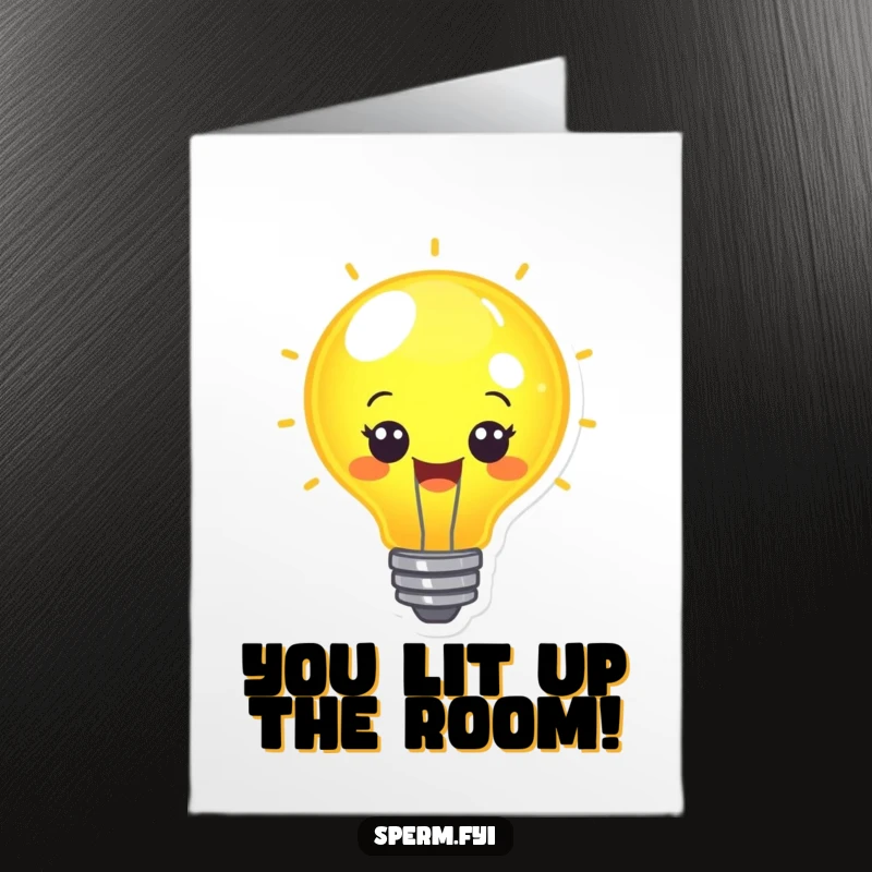 Funny Free Printable Congratulations Card: A cheerful kawaii lightbulb character glowing brightly, signifying a brilliant success or idea.