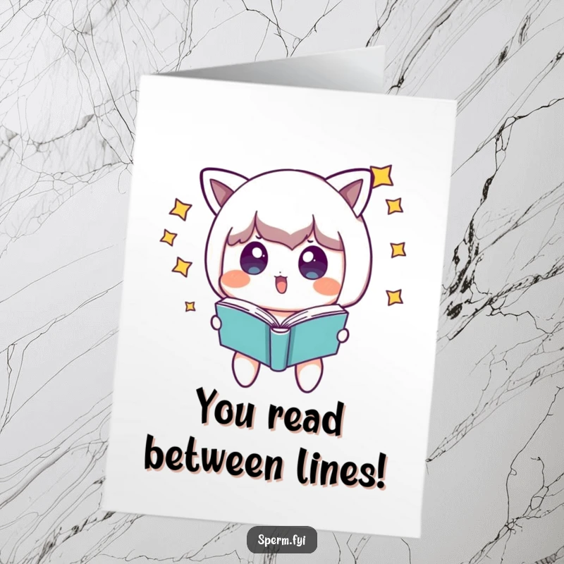 Funny Free Printable Congratulations Card: Surprised character with stars around its head gazes at a floating book, a humorous celebration of achievement.