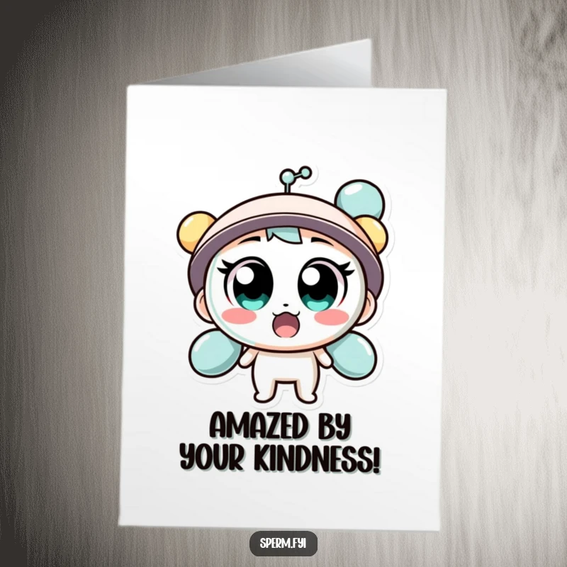 Funny Free Printable Thank You Card: Wide-eyed molecule character shows adorable surprise, making your thanks extra special.