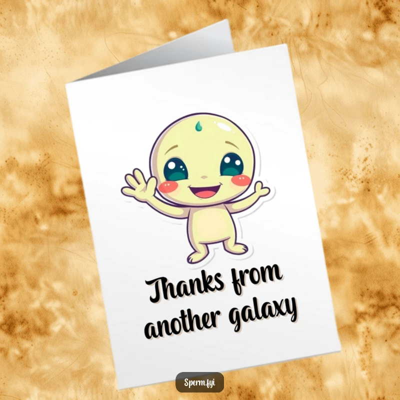 Funny Free Printable Thank You Card showing a playful alien character waving with a wide grin, a fun way to express appreciation.