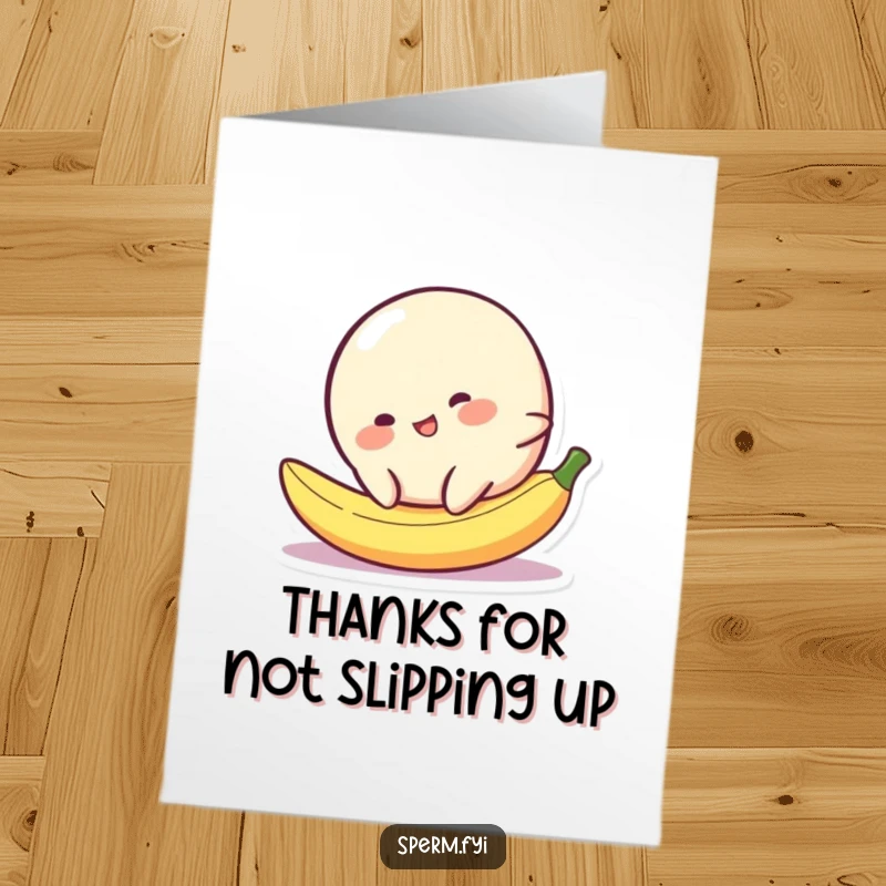 Funny Free Printable Thank You Card: Cheerful blob comically slips on a banana peel, a hilarious way to say thanks.