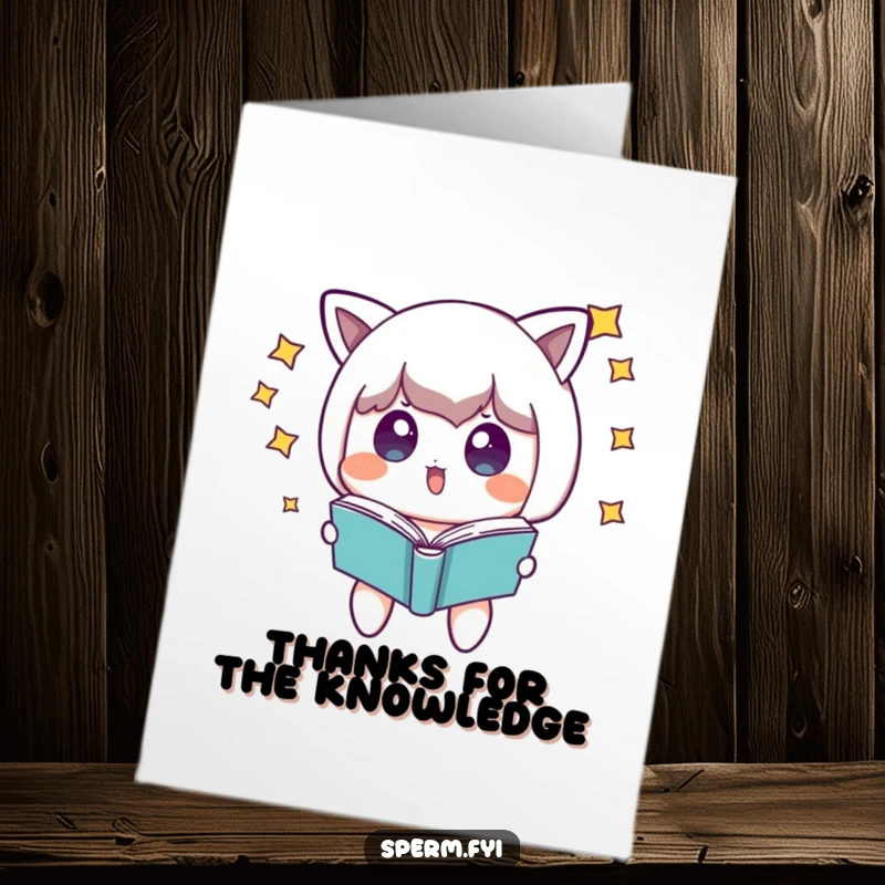 Funny Free Printable Thank You Card: Surprised character with stars around its head looks at a floating book, a magical way to say thank you.