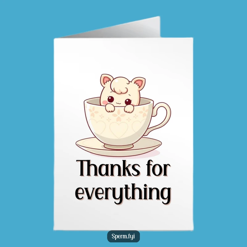 Free Printable Thank You: Teacup Peek Card, Curious Character, Funny Downloadable Gratitude