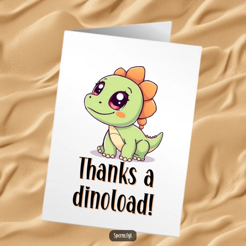 Funny Free Printable Thank You Card: A curious dinosaur with big eyes expresses gratitude, ready to be printed.