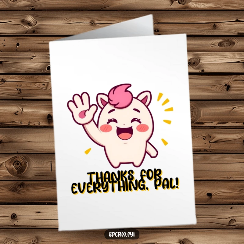 Funny free printable thank you card featuring a character waving excitedly. A delightful way to acknowledge kindness.