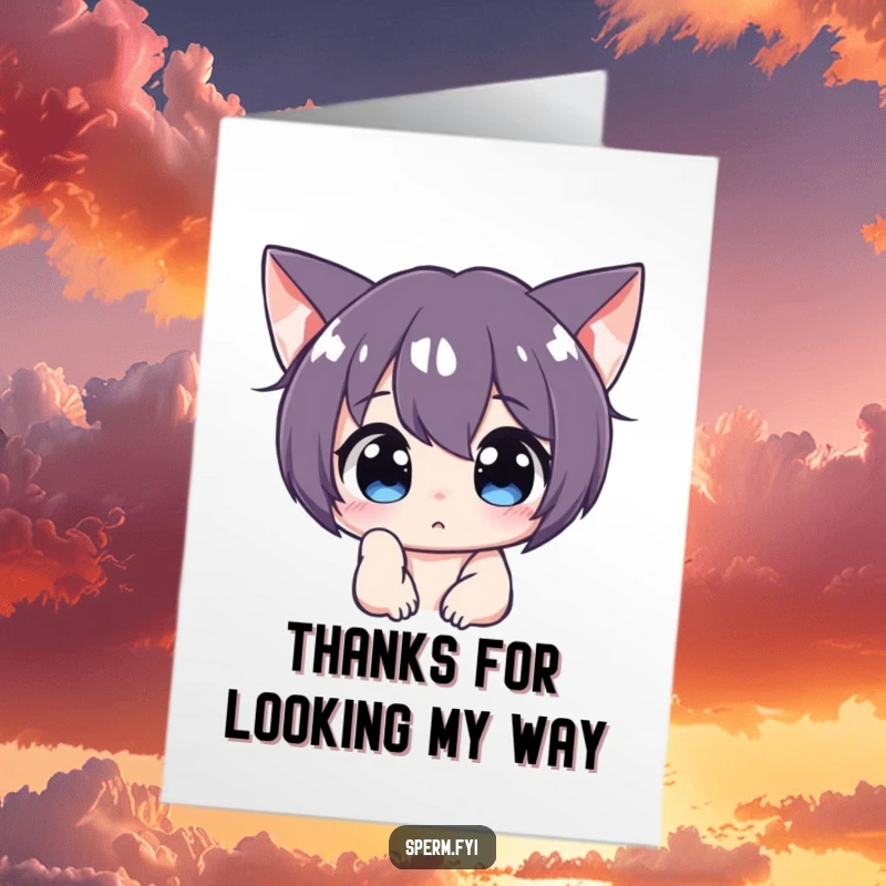 Funny Free Printable Thank You Card: A curious character peers intently off-screen, directing focused thanks towards someone.