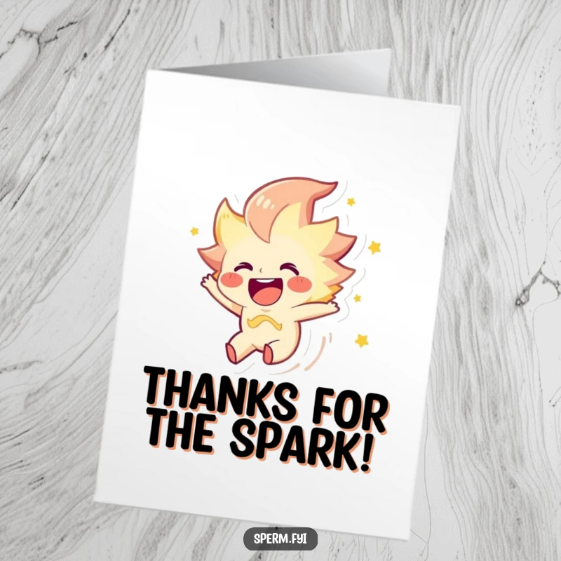 Funny Free Printable Thank You Card: Joyous spark character zips through the air, delivering a bright and energetic thank you.