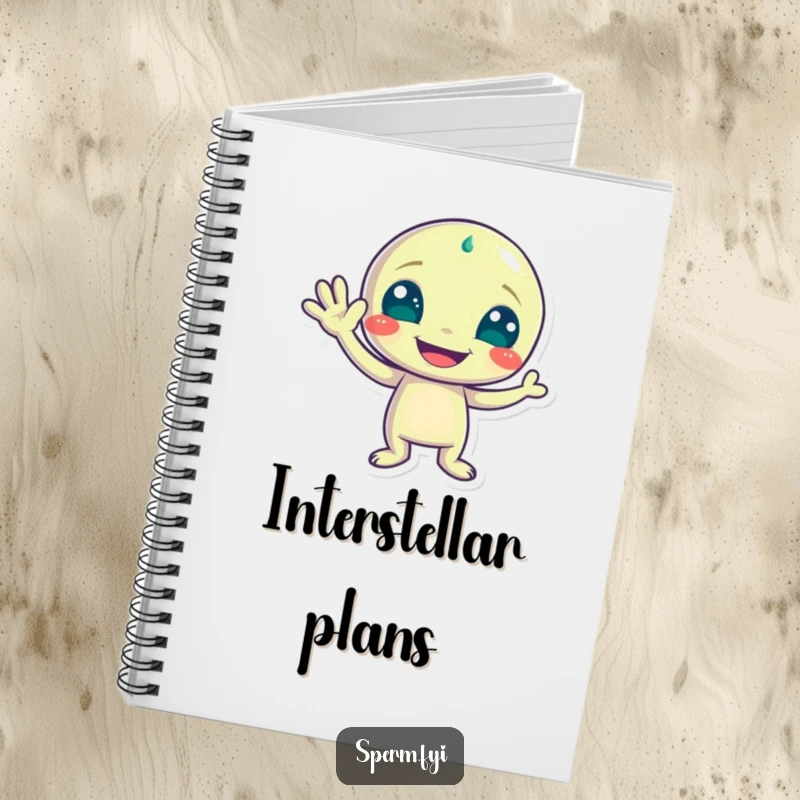 Funny notebook featuring a playful alien character waving with a wide grin, perfect for jotting down intergalactic ideas.