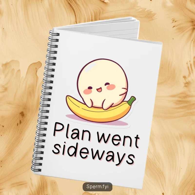 Funny blob character comically slipping on a tiny banana peel, ideal for a funny notebook cover.